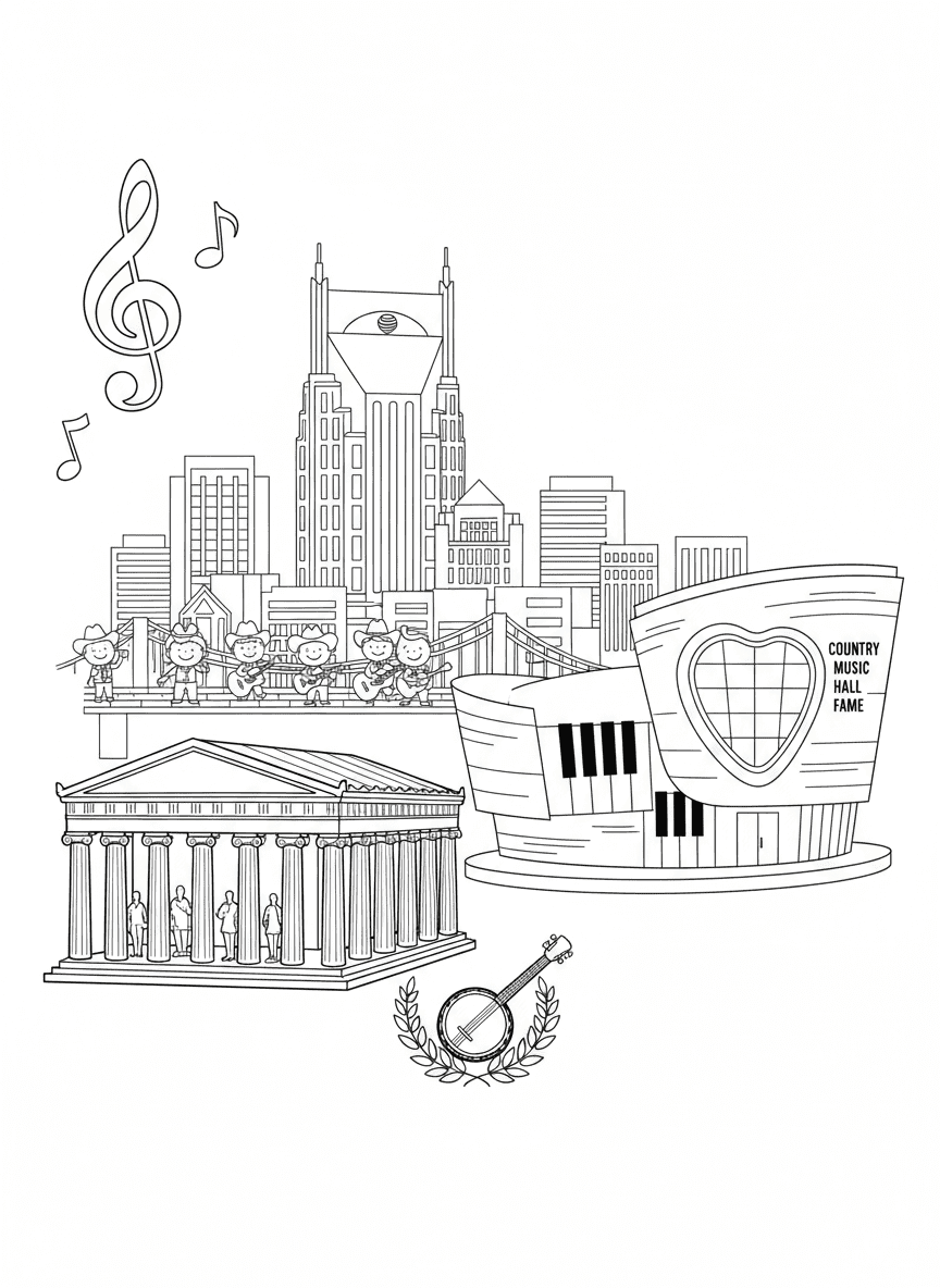 City skyline coloring page