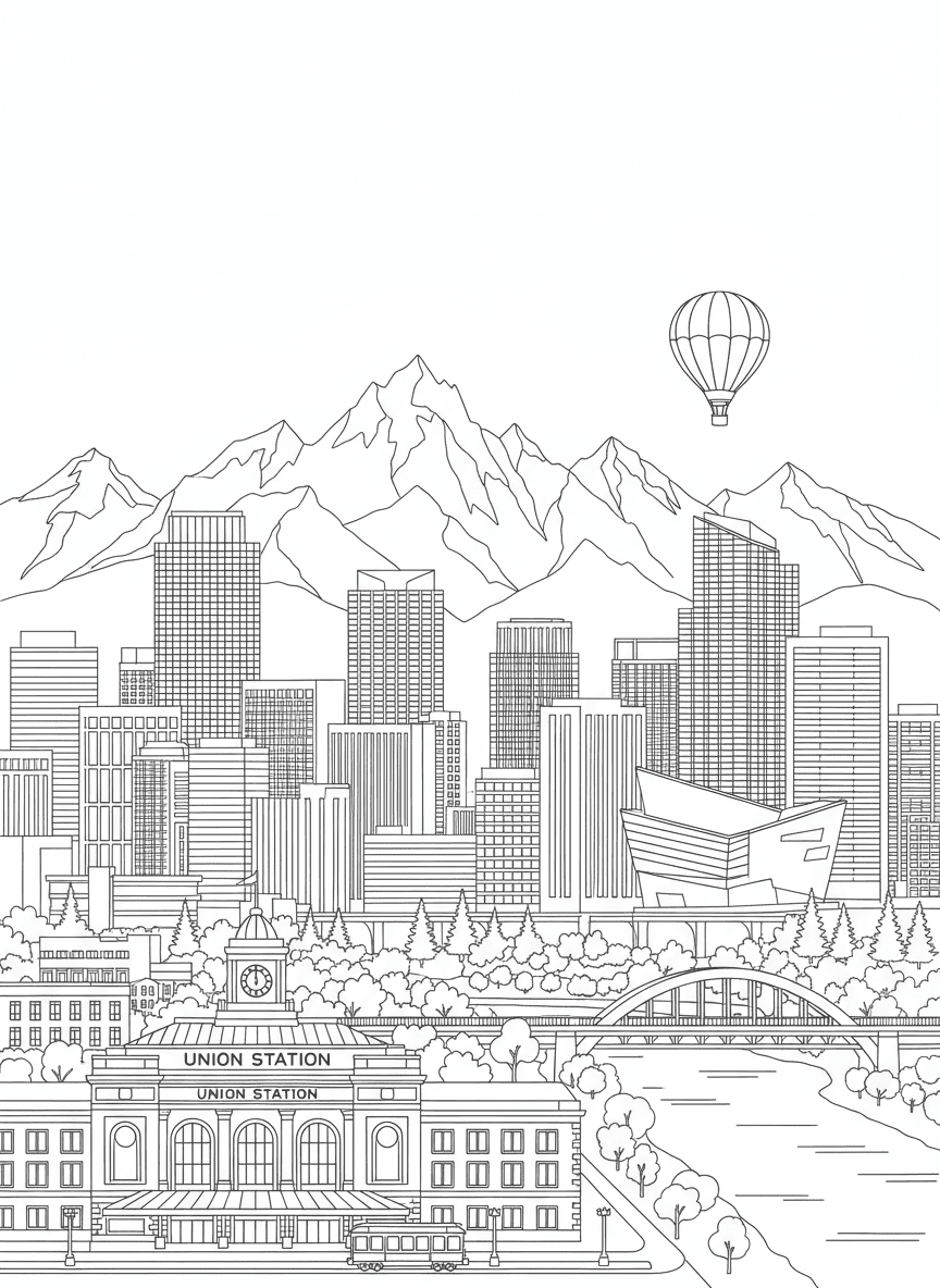 City street scene coloring page