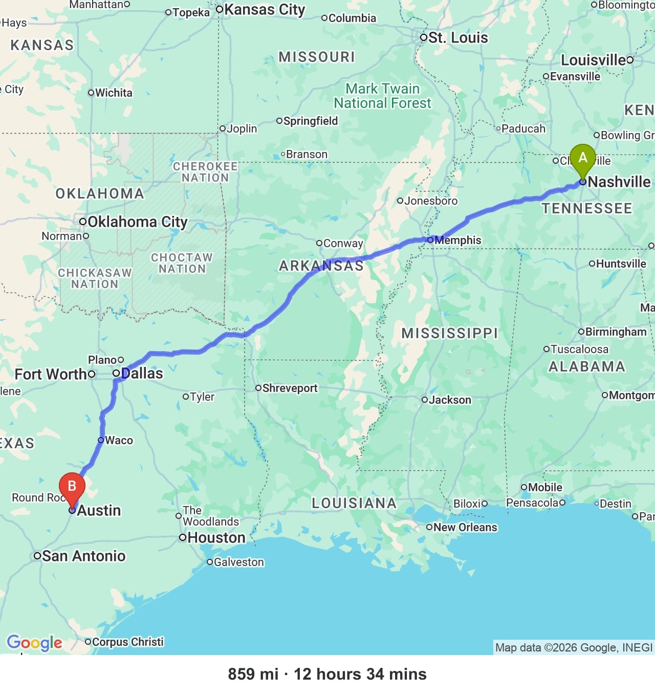 Vacation route map with stops